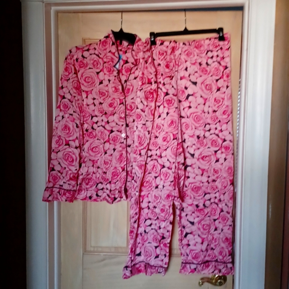 Nick & Nora Pink Print Silk Pajamas